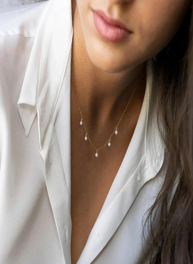 Collner Dainty Pearl Necklace 14K Gold/Silver Plated Cute Elegant Tiny Pearl Choker Delicate Layered Freshwater Pearl Necklace Everyday Jewelry Gift(Pearl tassel Gold) - Image 2